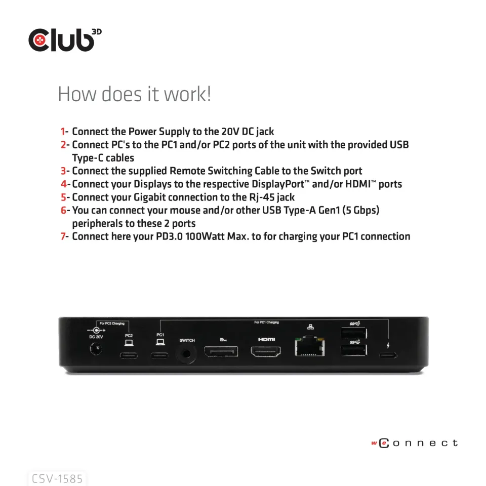 Club3D Dokovací stanice USB-C 10v1, 1xDP, 1xHDMI, 3xUSB-C, 3xUSB, 1xRJ45, 1x3.5mm, černá