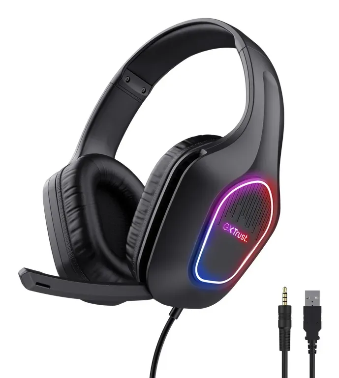 TRUST Herní sluchátka GXT 416 ZIROX, LED, USB, 3.5mm Jack, černá