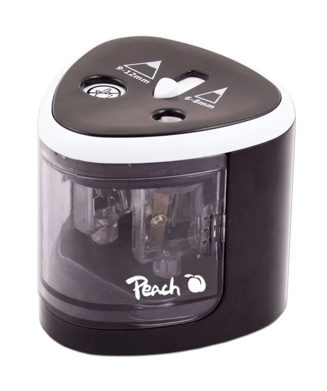 PEACH PO102 - elektrické ořezávátko na tužky, 4xAA, dětský zámek, černé