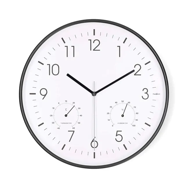 Nedis CLWA4226BK - Nástěnné hodiny | Průměr: 300 mm | Plast | Tichý pohyb | Tepl