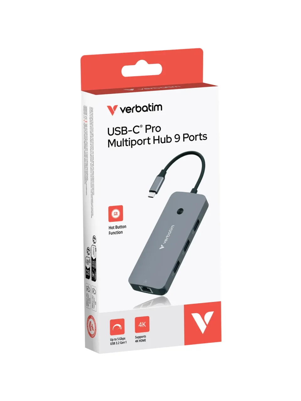 VERBATIM Hub USB-C Pro Multiport 9 Port, 3x USB 3.2, 2x USB-C, HDMI, RJ45, microSD/SD, šedá