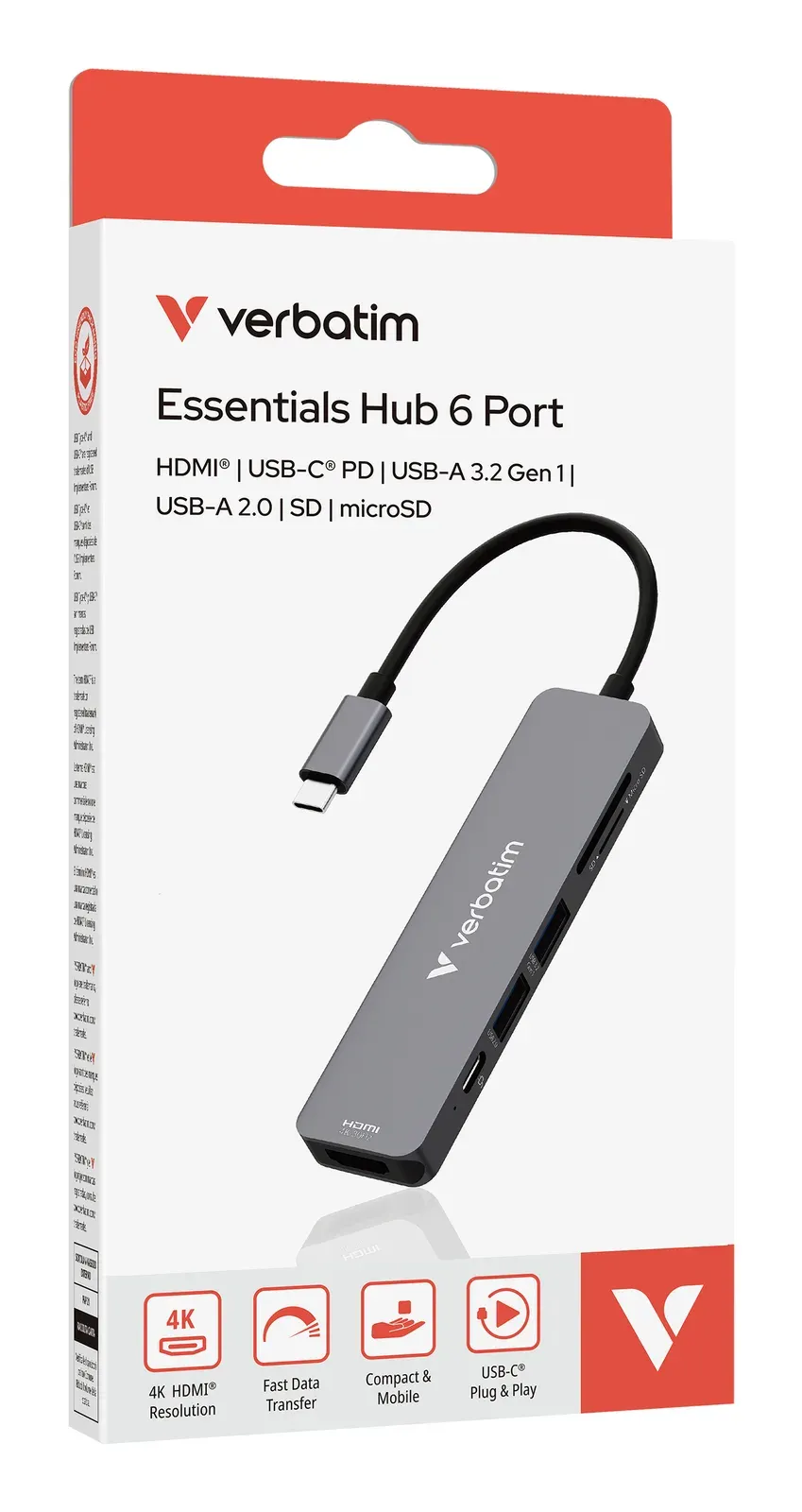 VERBATIM Dokovací stanice USB-C, 6v1, HDMI, USB-C PD, USB 3.0, USB 2.0, SD a microSD, šedá