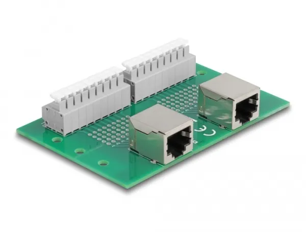 Delock 2 x zásuvkových konektorů RJ45 na 2 x svorkovnice, s tlačítkem, na DIN li