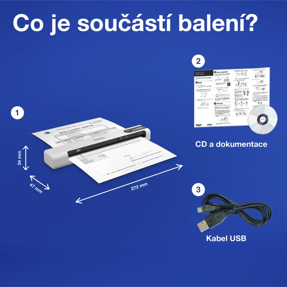 EPSON skener WorkForce DS-80W - A4/600x600dpi/USB/Wi-Fi/mobilní
