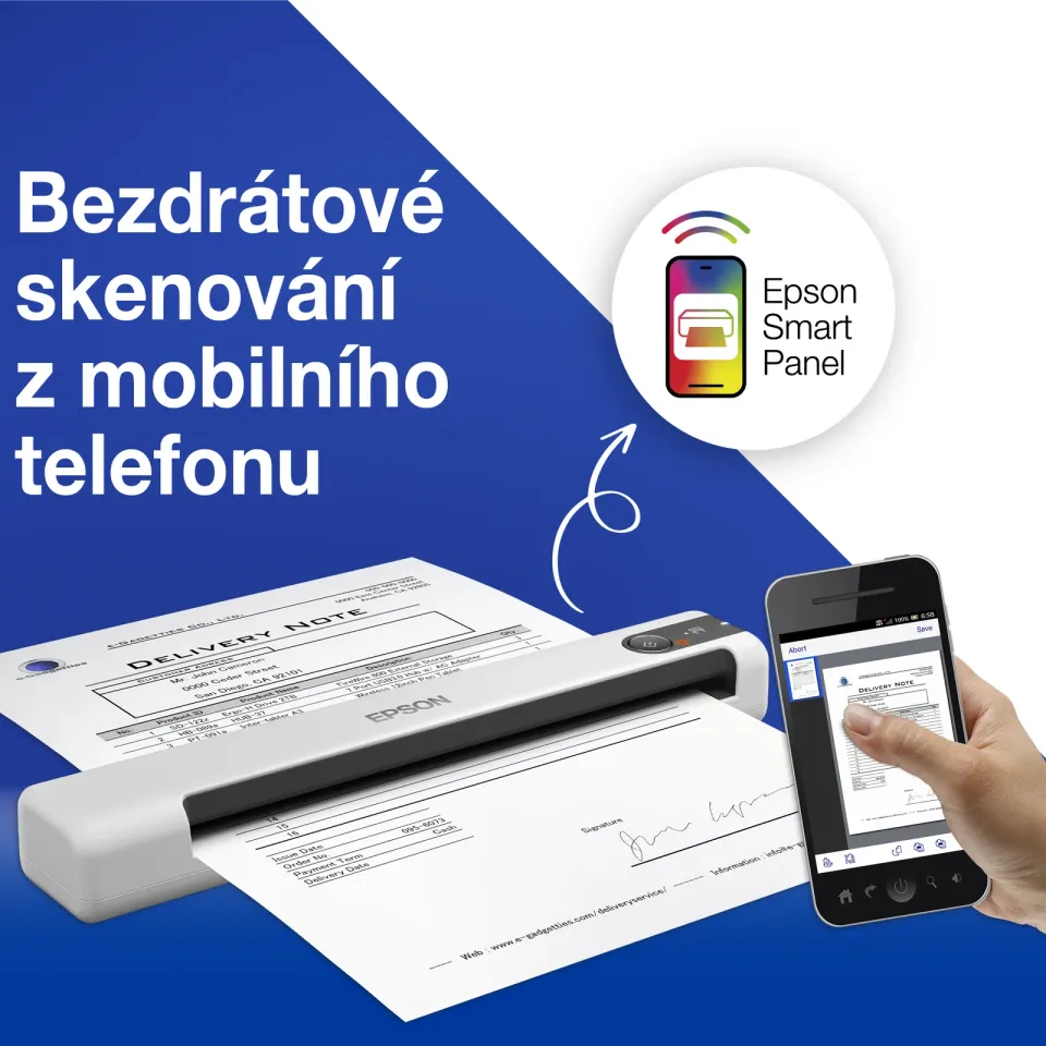 EPSON skener WorkForce DS-80W - A4/600x600dpi/USB/Wi-Fi/mobilní