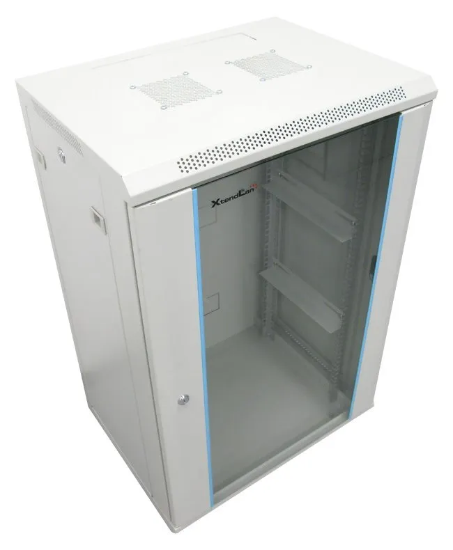 XtendLan 15U/600x600, na zeď, jednodílný, rozložený, skleněné dveře, šedý