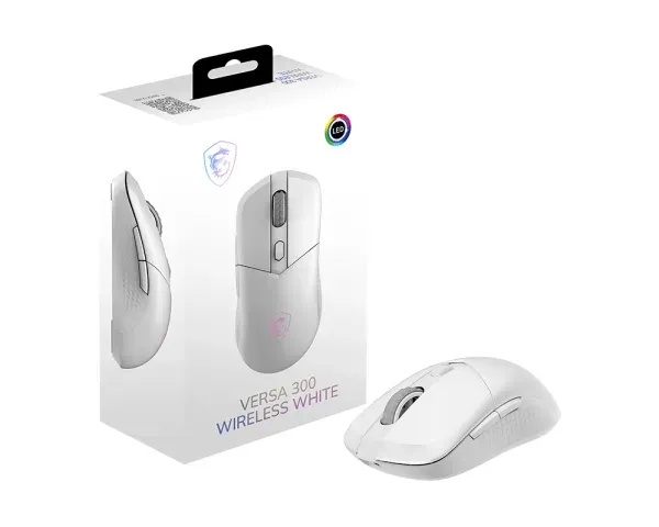 MSI herní myš VERSA 300 Wireless White/ bezdrátová/ 8.000 dpi/ 2,4GHz/ BT5.3/ USB/ RGB podsvícení/ 6 tlačítek/ bílá
