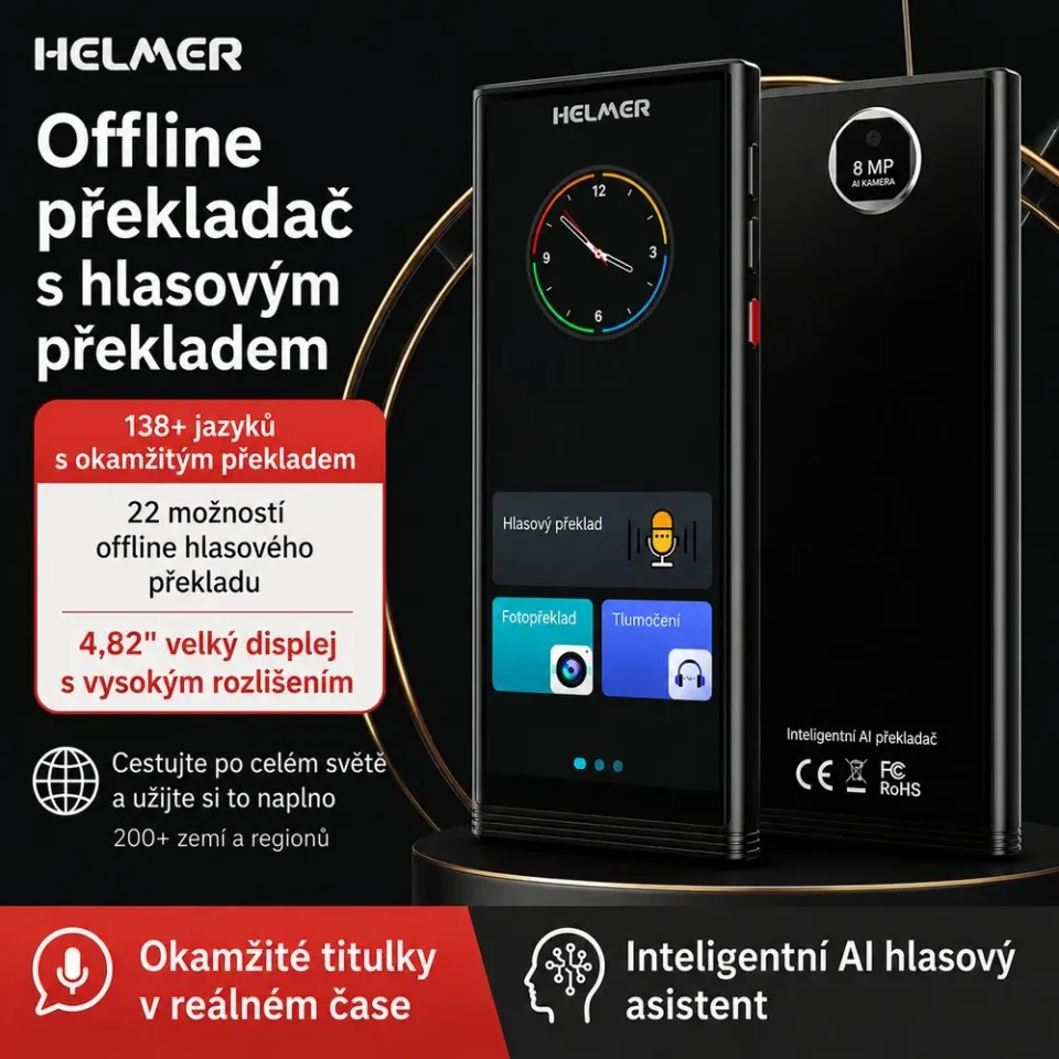 HELMER OTR 213 inteligentní hlasový překladač/ OFFLINE hlasový překlad do ČEŠTINY + podpora až 138 jazyků online
