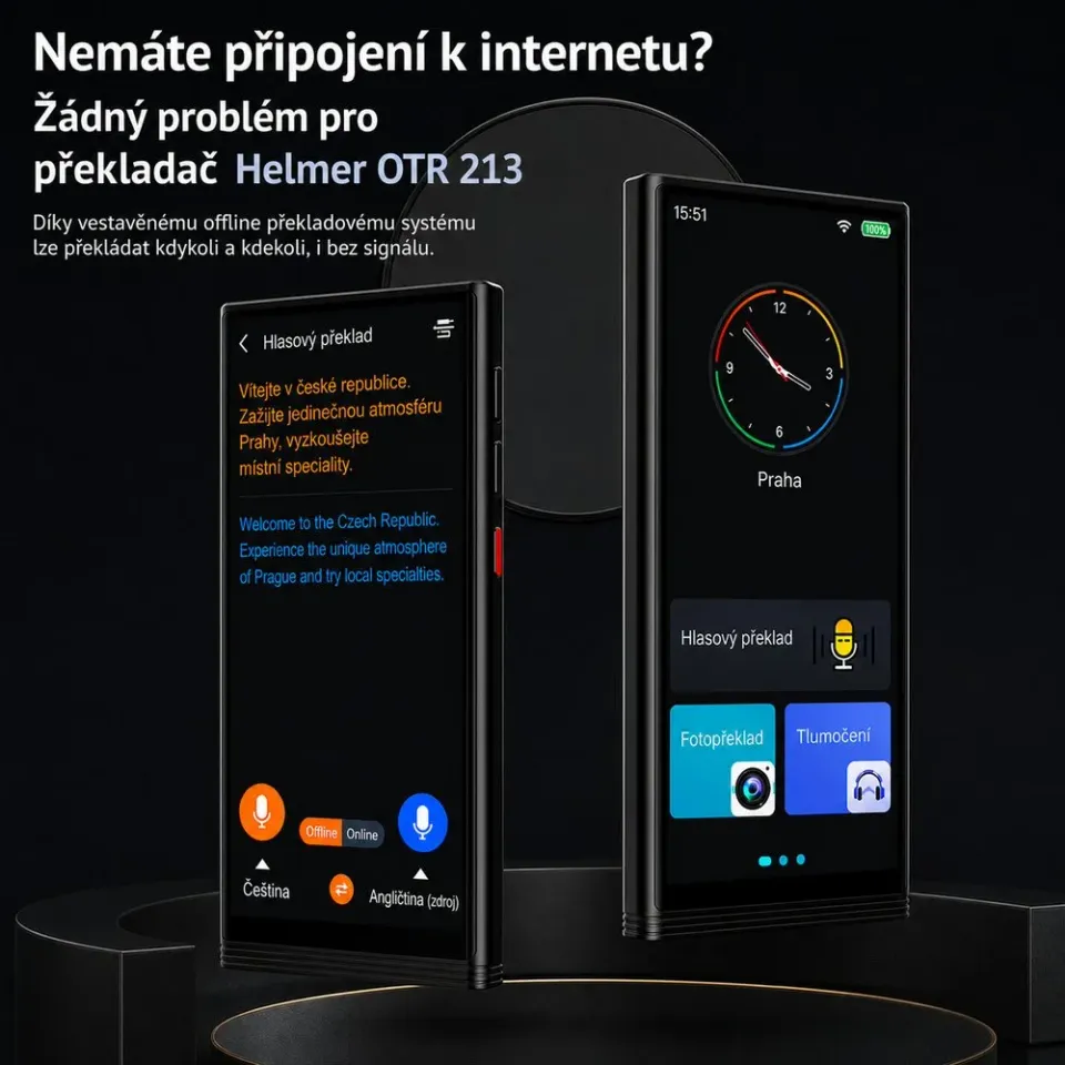 HELMER OTR 213 inteligentní hlasový překladač/ OFFLINE hlasový překlad do ČEŠTINY + podpora až 138 jazyků online
