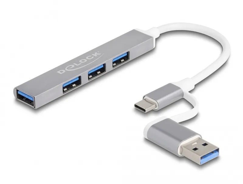 Delock 4 portový tenký USB Hub s USB Type-C nebo USB Typu-A na 3 x USB 2.0 Typ-A