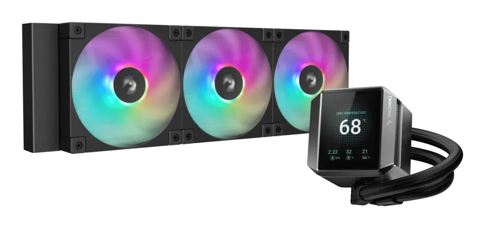 DEEPCOOL vodní chladič MYSTIQUE 360 ARGB / 3x120mm ARGB fan / dig. displej / Intel i AMD / černý