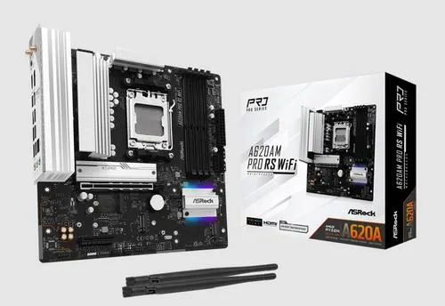 ASROCK A620AM PRO RS WIFI (rozbalený) (AM5, amd A620A, 4xDDR5 7200MHz, PCIE 4.0, HDMI+DPort, 2xSATA3 +3xM.2, USB3.2 G1, 1x2.5GLAN, mATX)