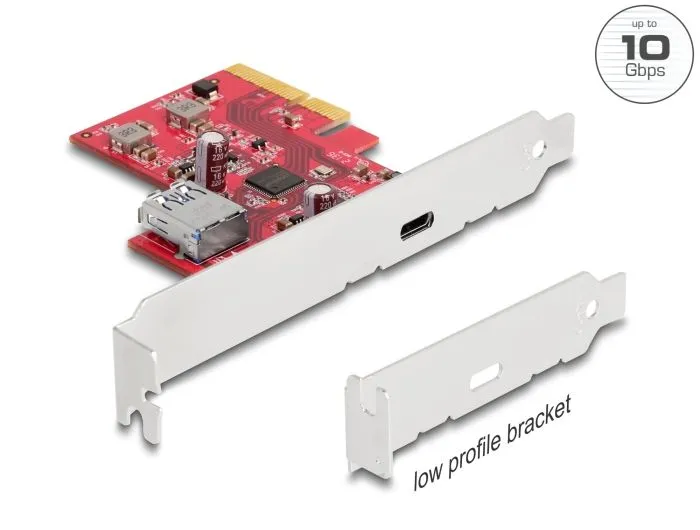 Delock PCI Express x4 Karta na 1 x externí USB 10 Gbps USB Type-C samice + 1 x i