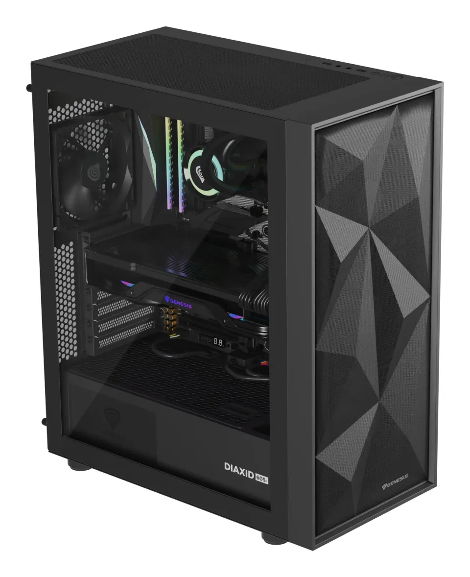 Počítačová skříň Genesis DIAXID 605F/Midi Tower/Transpar./Černá
