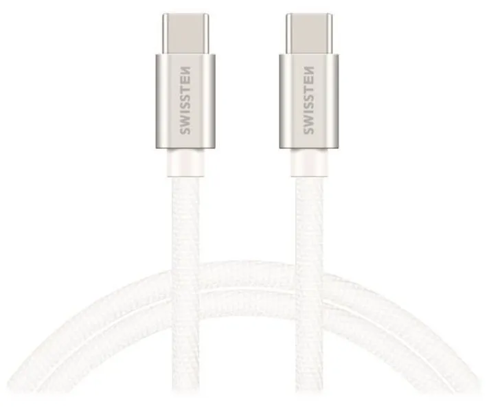 Swissten datový kabel USB-C / USB-C s textilním opletem, 2,0 M Stŕíbrný