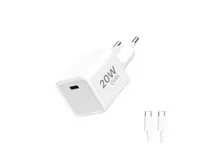 WG - Síťová nabíječka 1x USB-C PD 20W, 5V-9V-12V, kabel Type-C na Type-C, bílá