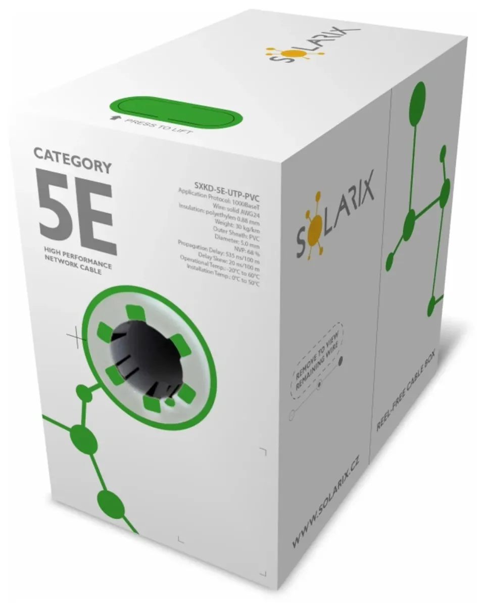 Instalační kabel Solarix UTP, Cat5E, drát, PVC, box 305m SXKD-5E-UTP-PVC