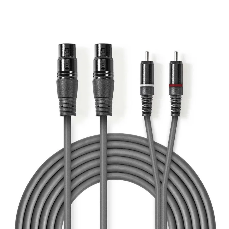 Nedis COTH15230GY30 - XLR Audiokabel | 2x XLR 3pinová Zásuvka – 2x RCA Zástrčka
