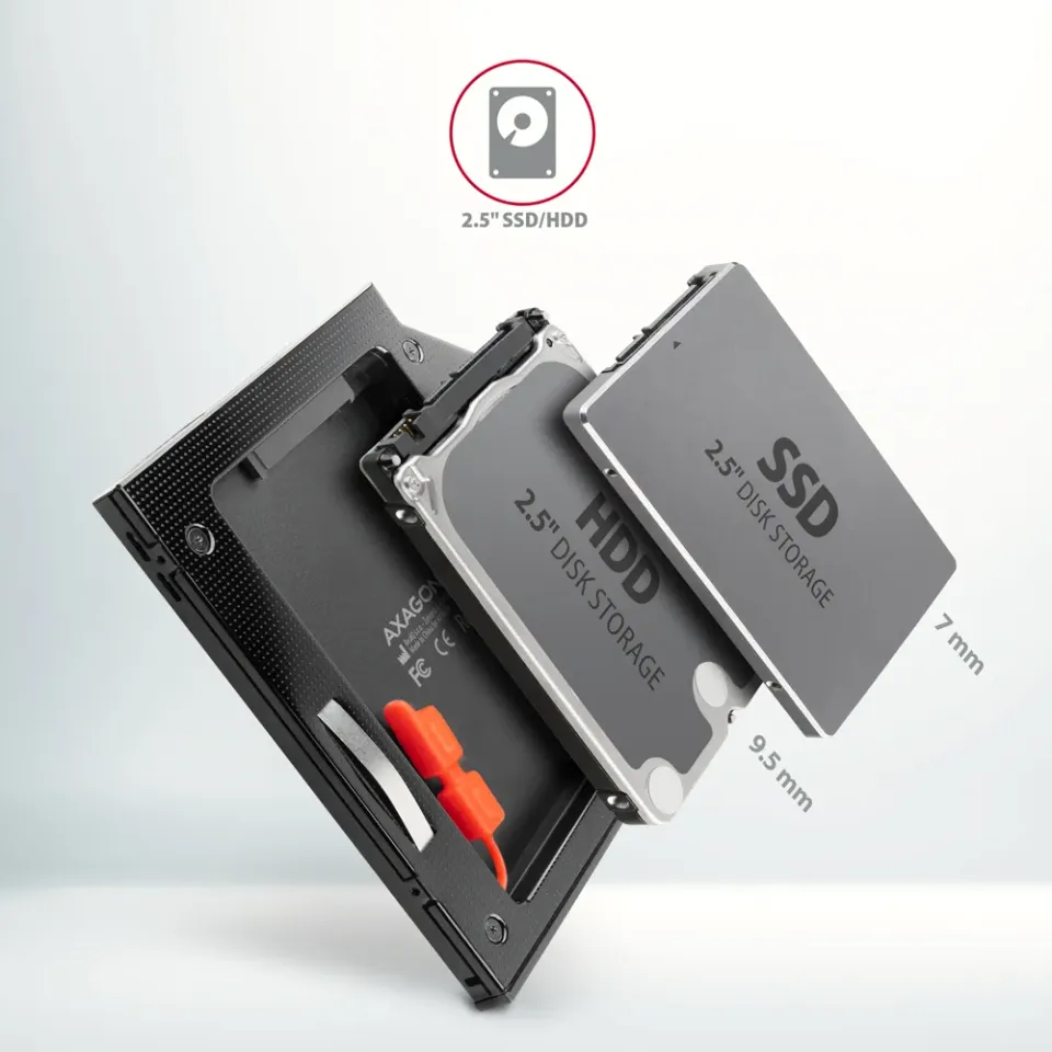 AXAGON RSS-CD09 ODD, Rámeček do slotu optické mechaniky pro 2.5“ SSD/HDD, LED, 9