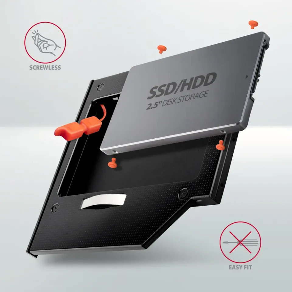 AXAGON RSS-CD09 ODD, Rámeček do slotu optické mechaniky pro 2.5“ SSD/HDD, LED, 9