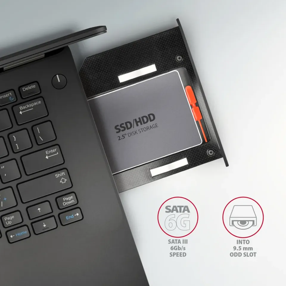 AXAGON RSS-CD09 ODD, Rámeček do slotu optické mechaniky pro 2.5“ SSD/HDD, LED, 9