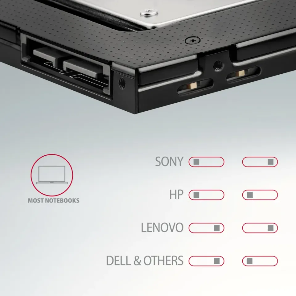 AXAGON RSS-CD09 ODD, Rámeček do slotu optické mechaniky pro 2.5“ SSD/HDD, LED, 9