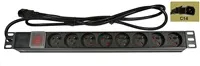 19" rozvodný panel LEXI-Net 8x230V, ČSN, vypínač, indikátor napětí, kabel 1,8m, 1U, přívodní kabel pro UPS (IEC320 C14)