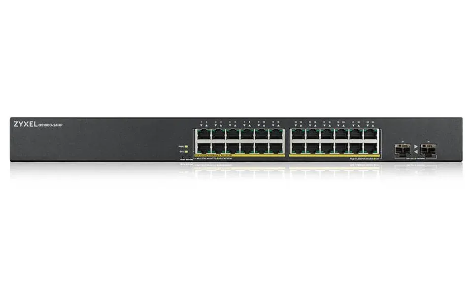 Zyxel GS1900-24HP v2 26-port Gigabit Web Smart PoE Switch, 24x gigabit RJ45, 2x SFP, PoE budget 170W