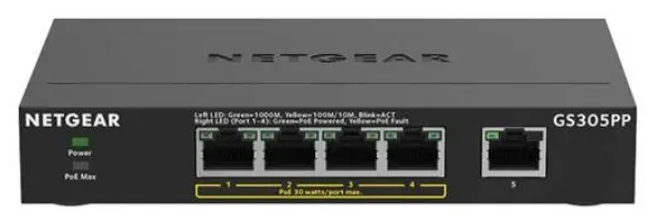 Netgear 5PT POE/POE+ GIGE UNMANAGED SWITCH - GS305PPv3