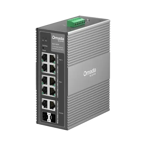 TP-LINK IES210GPP Omada 10portový gigabitový průmyslový Easy Managed switch se 6 porty PoE+ a 2 porty PoE++