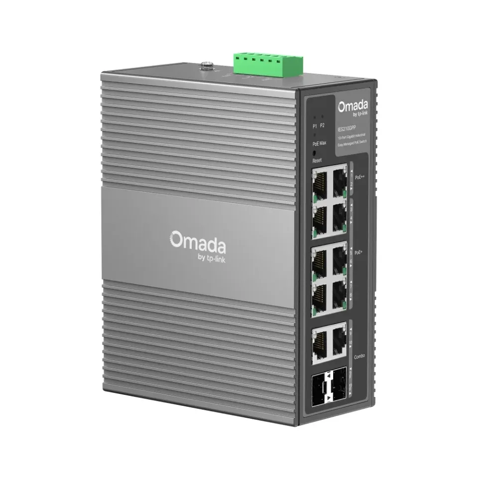 TP-LINK IES210GPP Omada 10portový gigabitový průmyslový Easy Managed switch se 6 porty PoE+ a 2 porty PoE++
