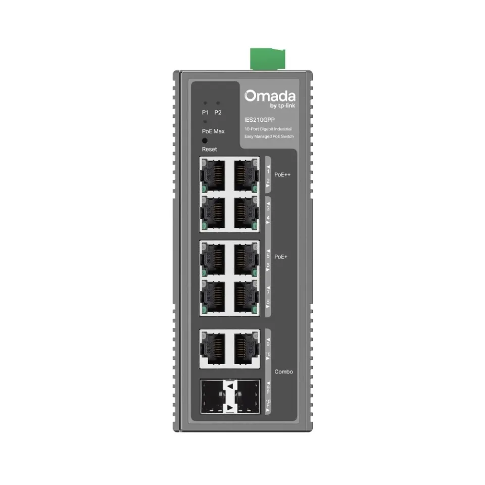 TP-LINK IES210GPP Omada 10portový gigabitový průmyslový Easy Managed switch se 6 porty PoE+ a 2 porty PoE++