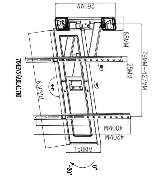 TB TV wall mount 37-70", 35kg, max VESA 600x400