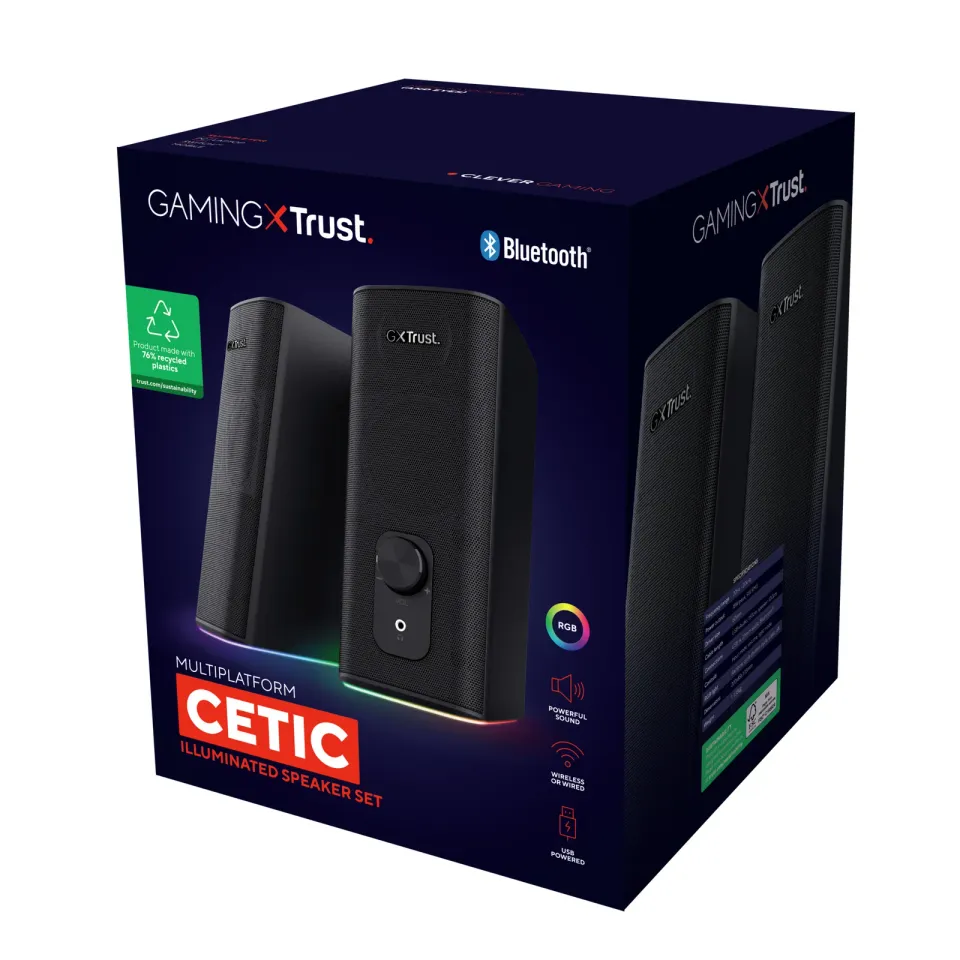 TRUST reproduktory GXT 612 CETIC RGB-Illuminated 2.0 Speaker Set, Bluetooth, černá