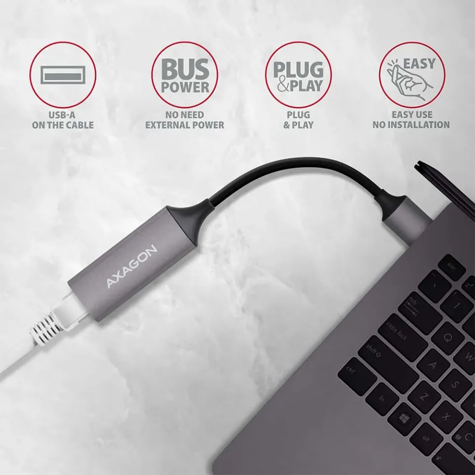 AXAGON ADE-TR, USB-A 3.2 Gen 1 - Gigabit Ethernet síťová karta, auto instal, tit