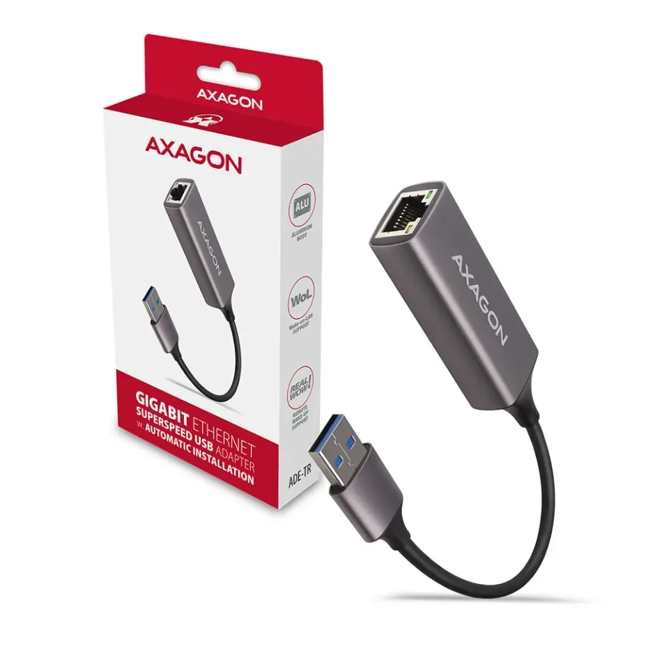 AXAGON ADE-TR, USB-A 3.2 Gen 1 - Gigabit Ethernet síťová karta, auto instal, tit