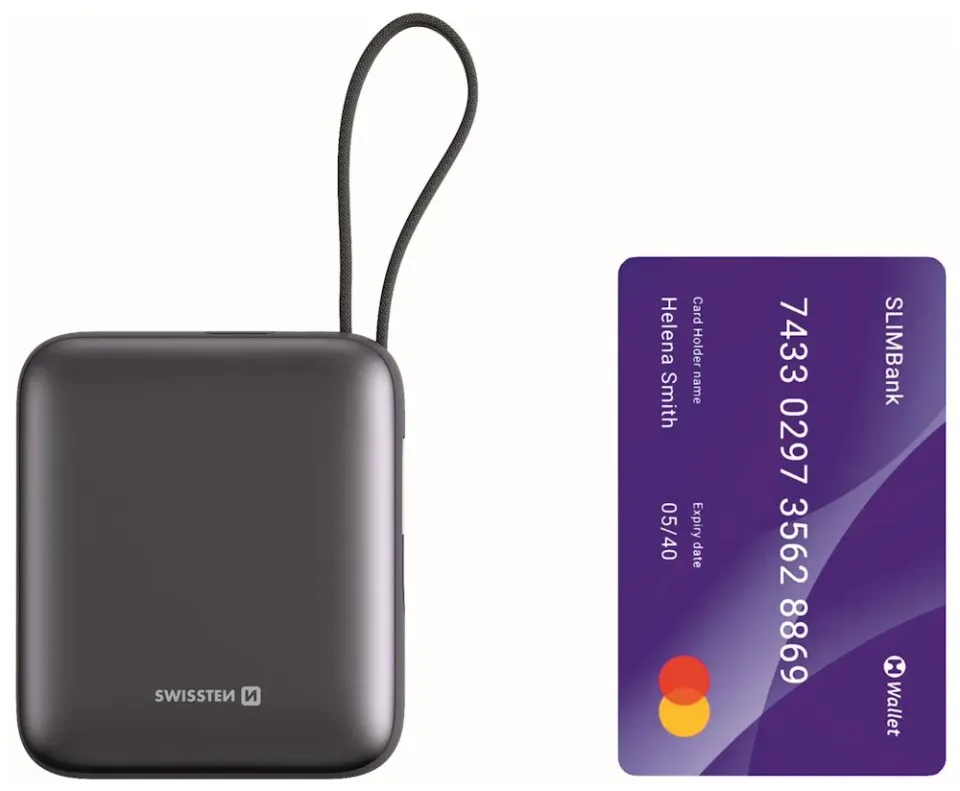 Swissten Power Bank Space 10000 mAh, 35W S Integrovaným Kabelem USB-C Stříbrná