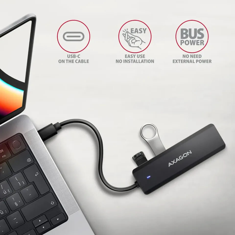 AXAGON HUE-C1C cestovní čtyřportový USB-C 5Gbps hub/USB-C konektor pro externí n