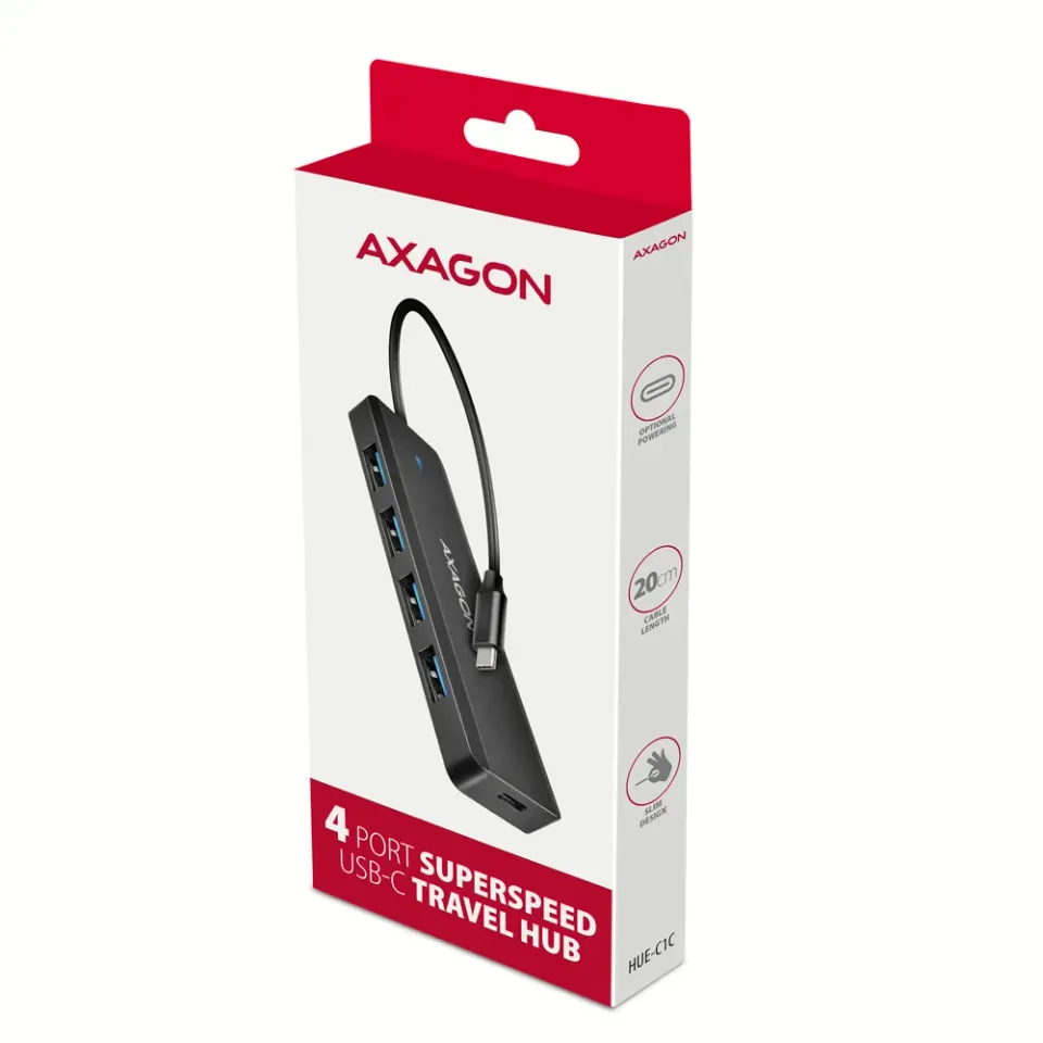 AXAGON HUE-C1C cestovní čtyřportový USB-C 5Gbps hub/USB-C konektor pro externí n