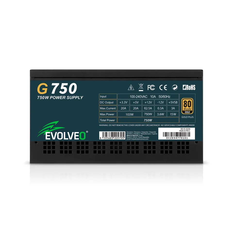 EVOLVEO G850 zdroj 850W, 80+ GOLD, ATX 3.1, PCIe 5.1, aPFC, 140mm ventilátor, mo