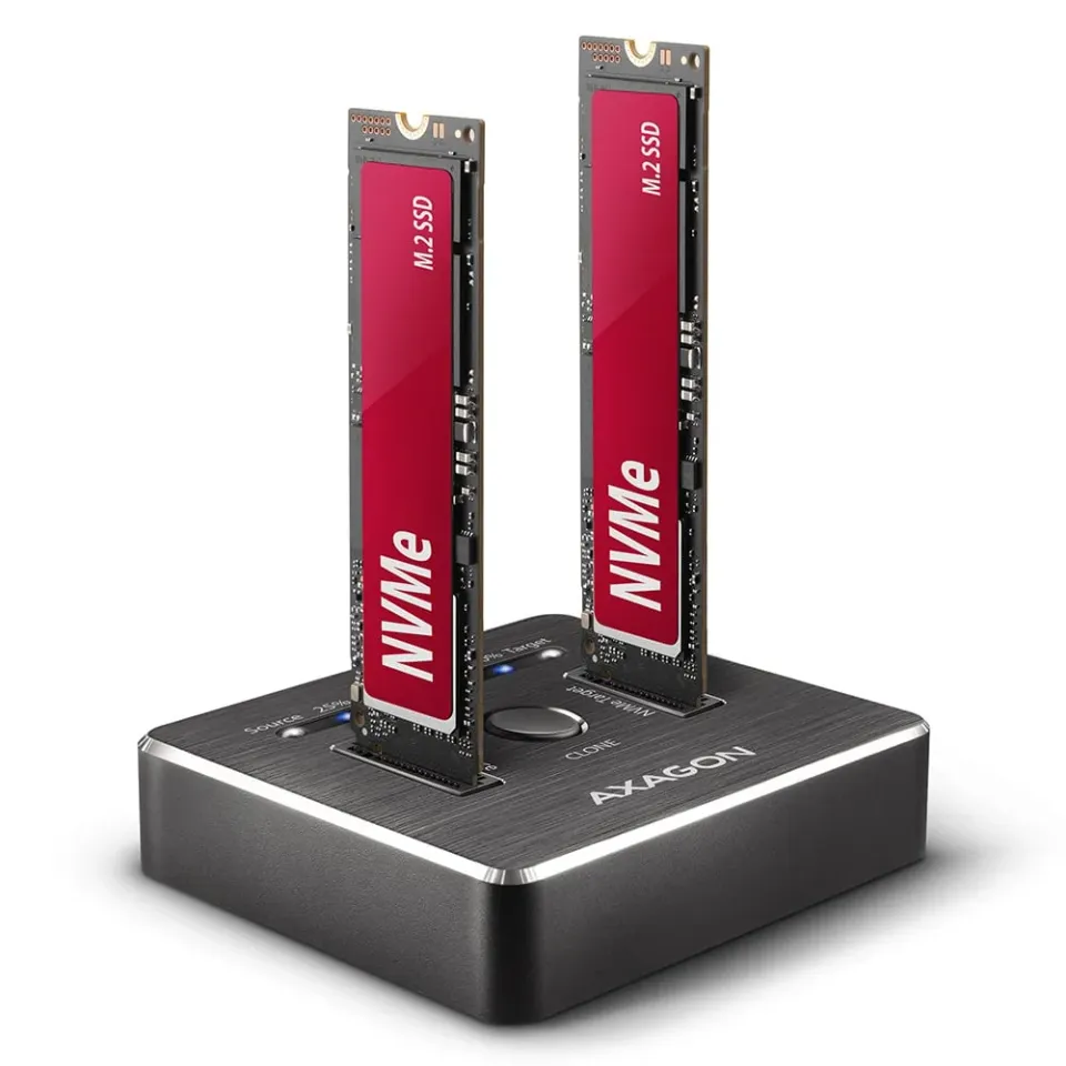 AXAGON ADSA M2C, USB-C 10Gbps dokovací stanice pro 2× M.2 NVMe SSD s funkcí klon