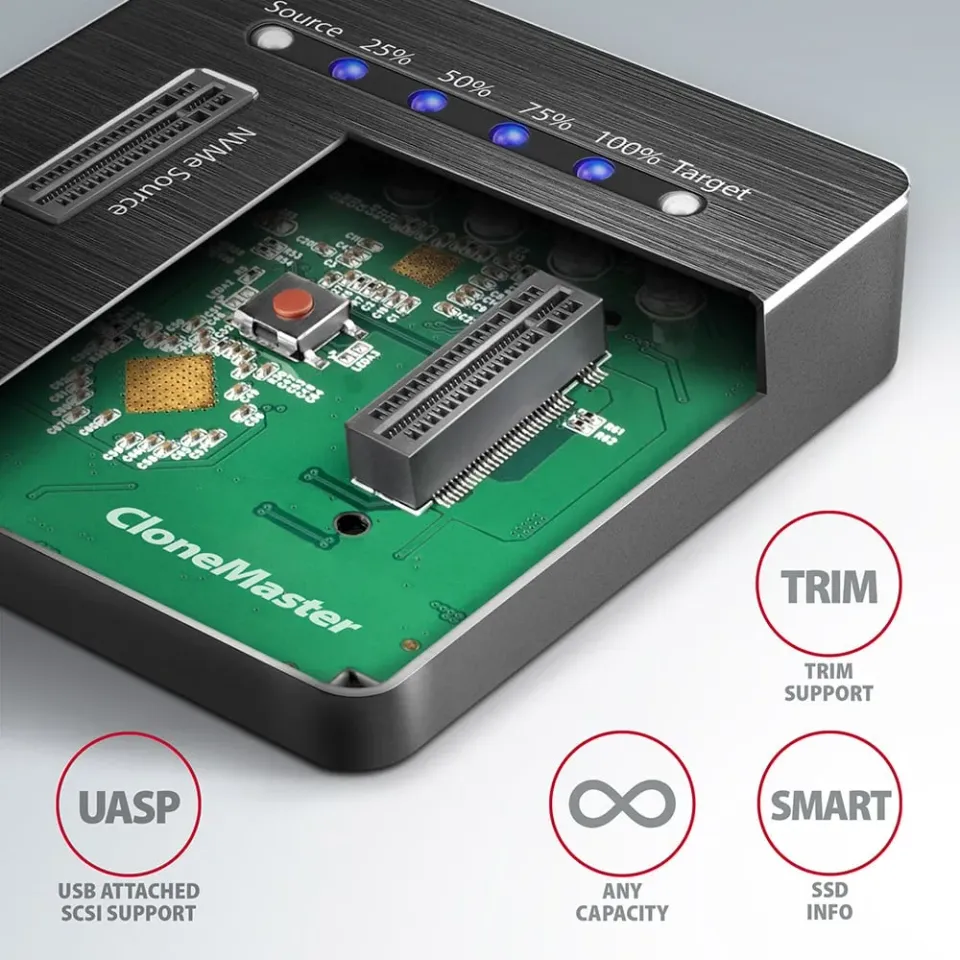 AXAGON ADSA M2C, USB-C 10Gbps dokovací stanice pro 2× M.2 NVMe SSD s funkcí klon