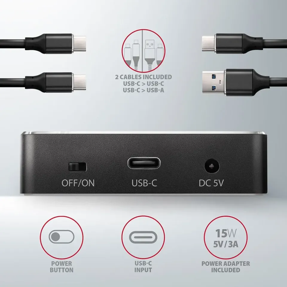 AXAGON ADSA M2C, USB-C 10Gbps dokovací stanice pro 2× M.2 NVMe SSD s funkcí klon