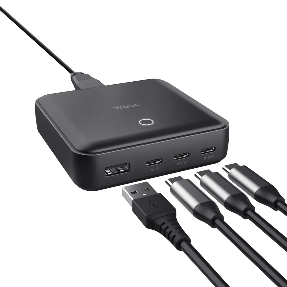 TRUST napájecí adaptér MAXO 100W, 3x USB-C, 1xUSB-A