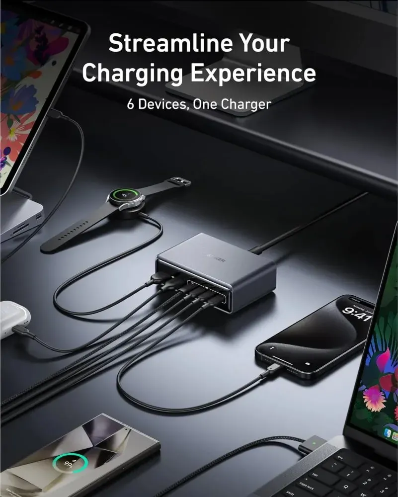 Anker Prime Nabíjecí Základna/ 200W/ 4x USB-C/ 2x USB/ GaN/ stříbrná