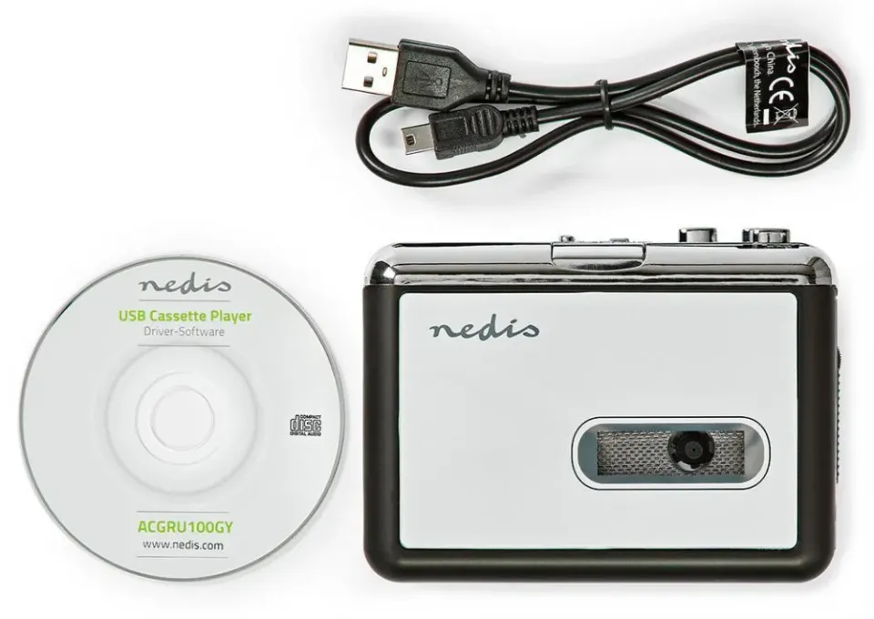 Nedis ACGRU100GY - Přenosný USB Převodník z Kazet na MP3 | s USB Kabelem a Softw
