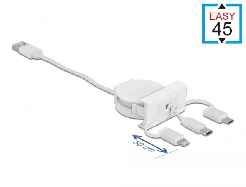 Delock Zatažitelný kabel modulu Easy 45 USB 2.0 typu 3 v 1 z USB Typu-A na USB-C