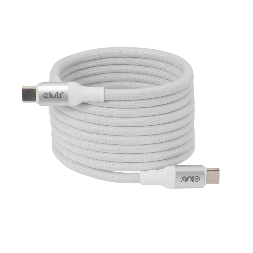 Club3D Kabel magnetický USB-C, 240W PD3.1, 480 Mbps, 2m, bílá