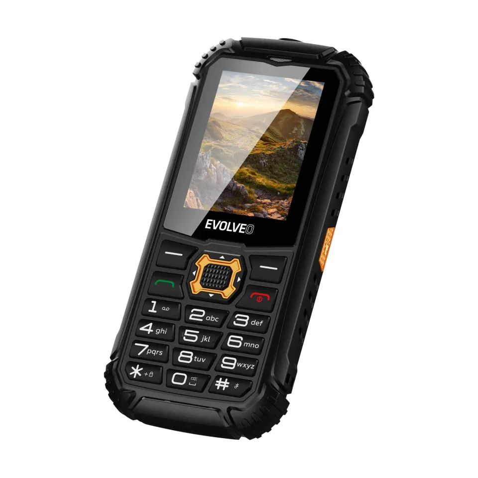 EVOLVEO StrongPhone Q1, vodotěsný odolný Dual SIM telefon, černo-oranžový