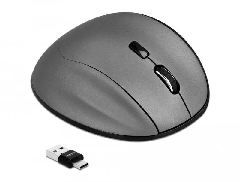 Delock Ergonomická optická pětitlačítková myš 3 v 1, USB Typu-A / Type-C 2,4 GHz